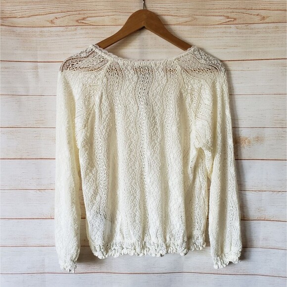 7 For All Mankind Stretchy Lace Round Neck Long Sleeve Top/Blouse Ivory Cream - Picture 5 of 9